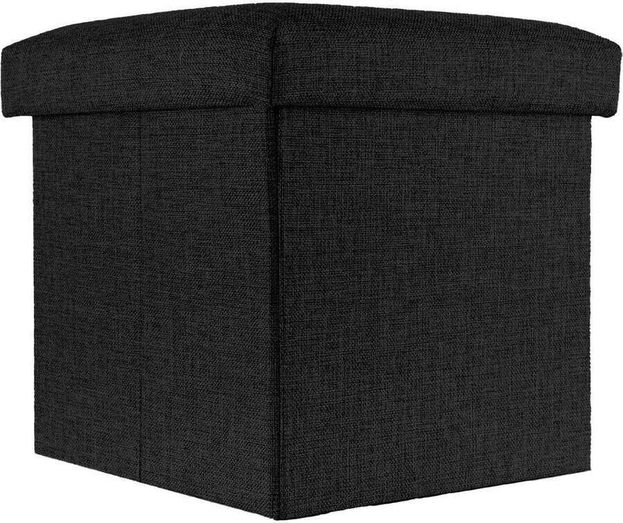 Opvouwbare zitzak diamantzwart kubusopbergdoos gevoerd linnenlook voetenbankje stoel
