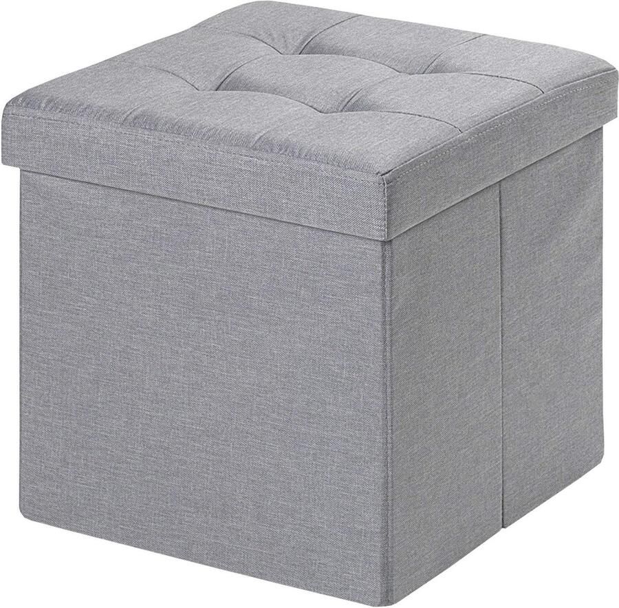 Opvouwbare zitzak gevoerde zitting 38 x 38 x 38 cm gewatteerd linnenstijl vierkant lichtgrijs