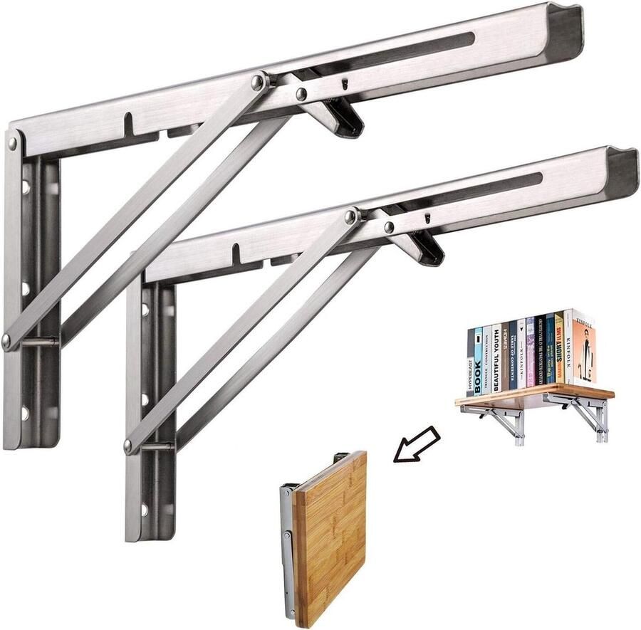 Opvouwbare zware roestvrijstalen plankbeugel 350 mm wandplankbeugel klaptafel belasting 135 kg 2 stuks
