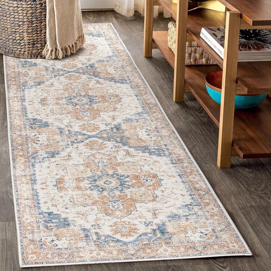 Oranje Floral Tapijt Wasbaar Vintage Bloementapijt 60 x 300 cm