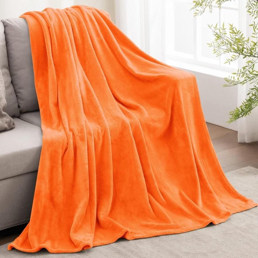 Oranje plaid fleece deken zacht en warm voor eenpersoonsbed herfst en winter 127 x 152 cm