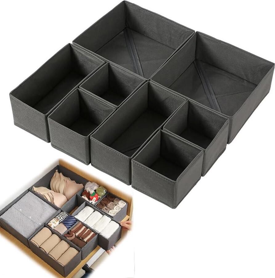 Organisatorsysteem met 8 laden kledingkastorganizer opvouwbare opbergdoos stof ondergoedorganizer kast ladeorganizer kleding voor beha-sokkenopslag