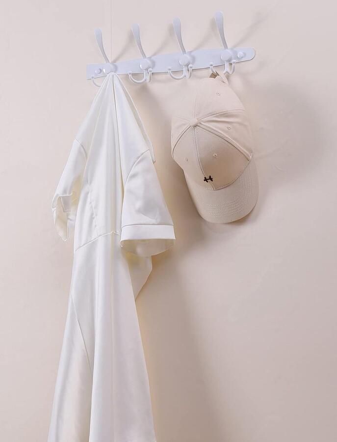 Organiseer je ruimte met premium roestvrijstalen kapstokhaken wandmontage kapstok met 4 haken perfect voor thuis of op kantoor duurzame kapstokhaken voor muren (wit 2 stuks) - Foto 2