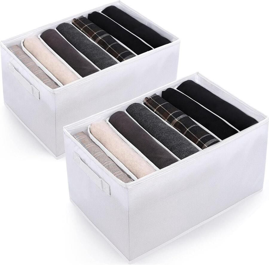 Organiser Wardrobe Storage System 7 Grid Storage Boxes Drawer Organiser Foldable Pants Storage Clothes Storage voor T-shirts Shorts Baby Clothes White