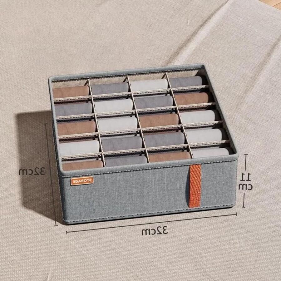 20 Folding Cells Socks Organiser Drawer Organiser Underwear Storage Boxes Storage Boxes for Bottoms Handkerchiefs Ties etc. (2 Packs Grey) 32 x 32 x 11 cm Cabinet Organiser