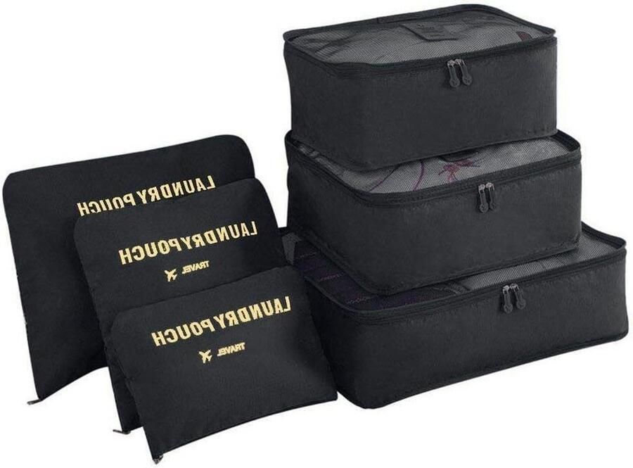 Organizer Set with Packing Cubes and Storage Bags for Travel 6pcs-black