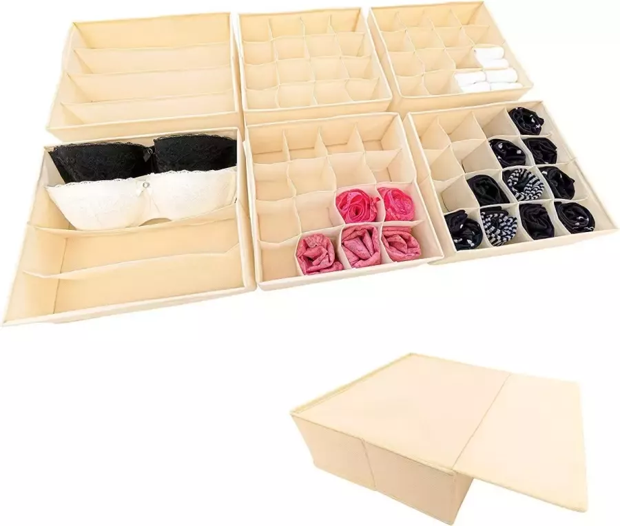 Organizer voor ikea kledingkast perfecte pasvorm stevige basis lade-organizersysteem voor sokken ondergoed stropdassen set van 6 (beige)