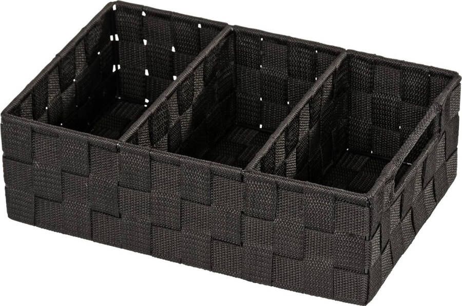 Organizer Zwart Opbergdoos 3 vakken met handvat polypropyleen 32 x 10 x 21 cm zwart