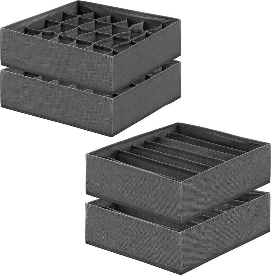 Organizerset met 4 laden organisator voor sokken ondergoed 24 en 6 vakken opvouwbare lade-organizer lade-organizer-systeem kledingkast-organizer voor beha-sokken (donkergrijs)