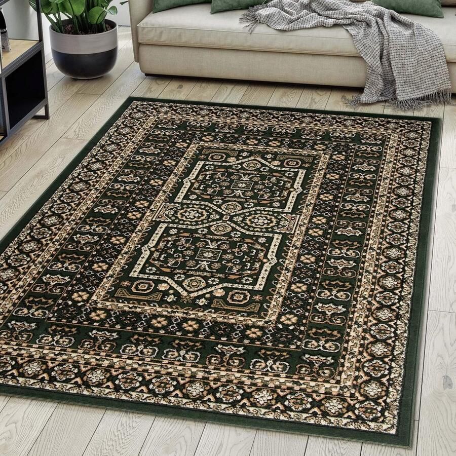 Oriëntaals Vloerkleed Tapijt met Kortstondig Pooltje Geschikt voor Woonkamer Slaapkamer en Eetkamer OEKO-TEX Gecertificeerd Groen 200 x 300 cm