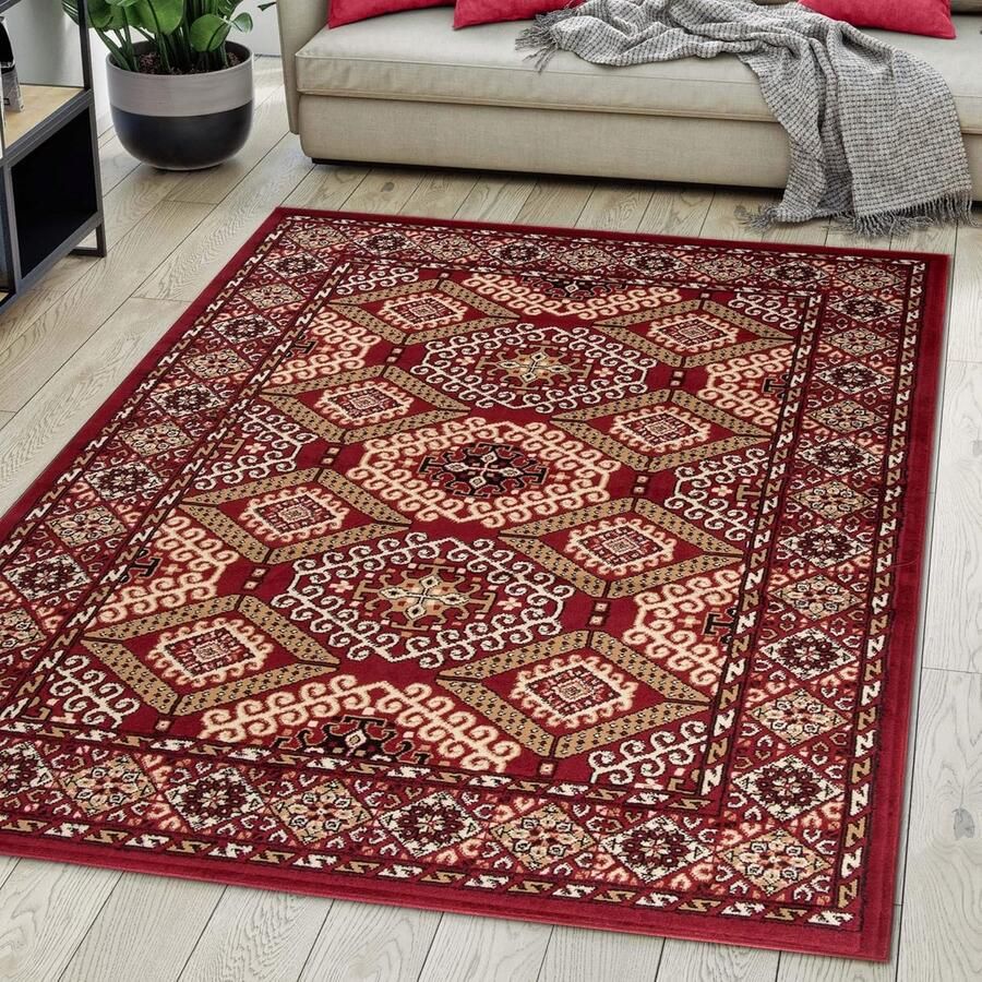 Oriëntaals Vloerkleed voor Woonkamer en Slaapkamer Tapijt met Kortstondig Pooltje in Bordeaux 70 x 140 cm