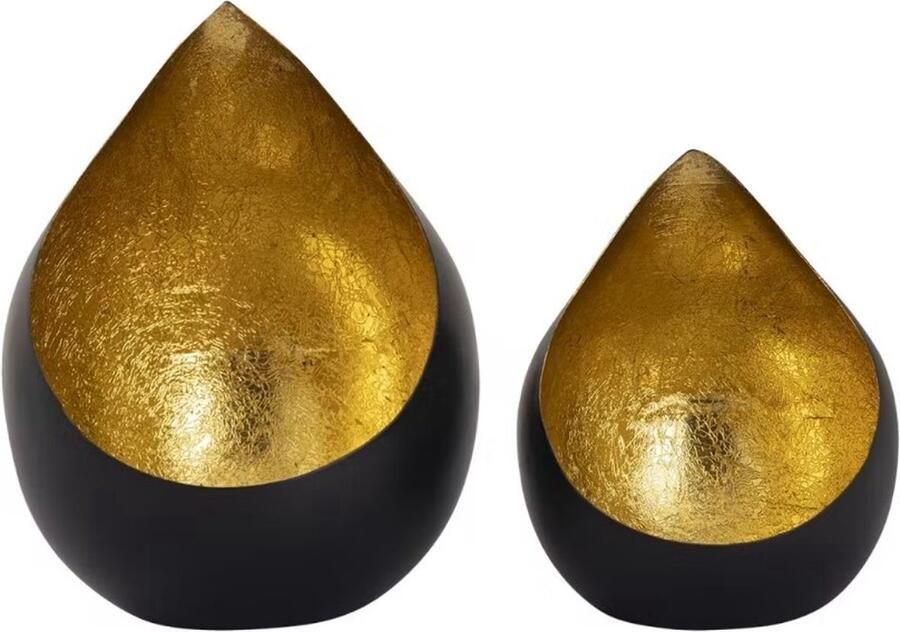 Oriëntaalse metalen theelichthouder Romy Goud Set 2 stuks Tafel Decoratie Metaal Zwart Goud