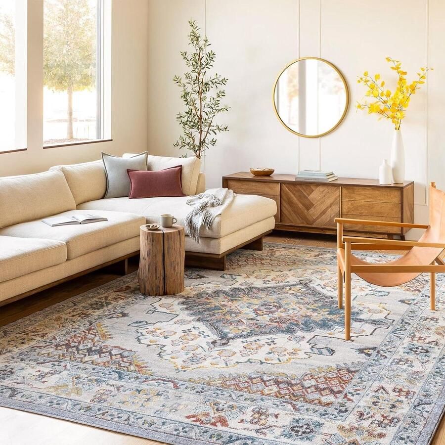 Oriental Medallion Grijs Tapijt 5'2 x 7' voor Woonkamer Anja Design