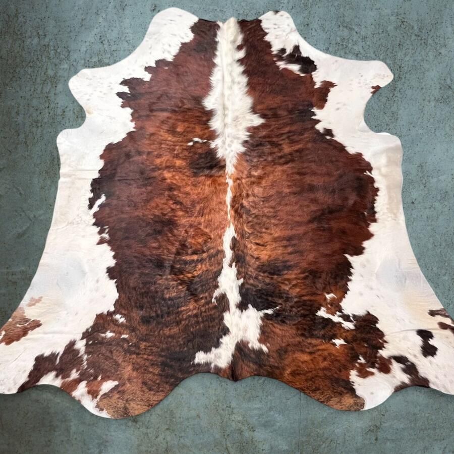 Tri color Koeienhuid 230x220 Tricolor Normandische koeienvel koeienhuid vloerkleed T.01 bruin zwart wit - Foto 4