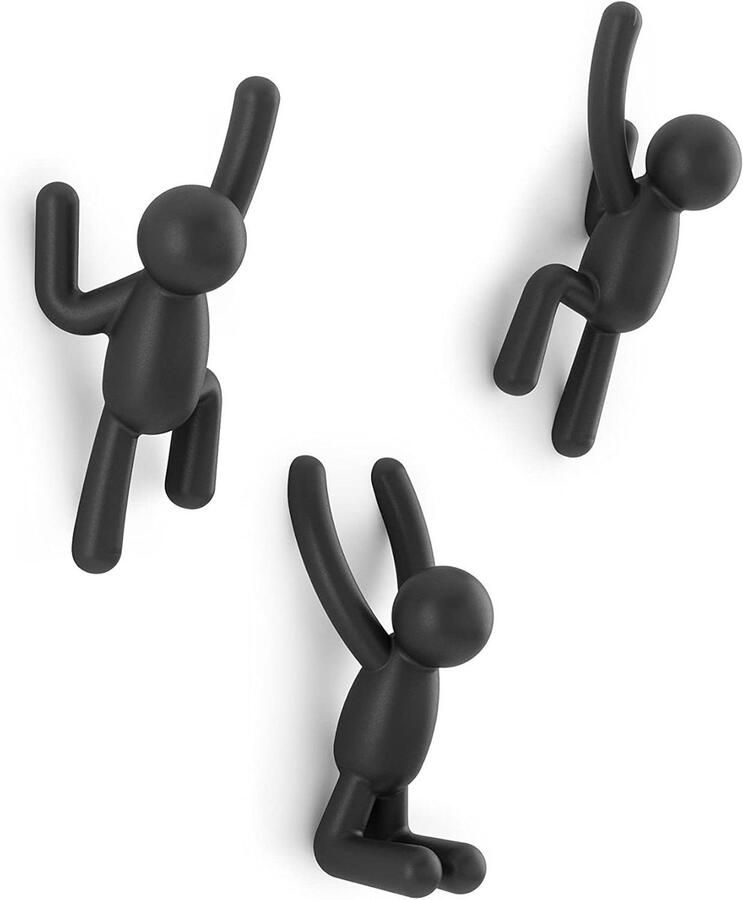 Originele titel: Buddy Wall Hooks and Unique Wall Decor Set of 3 Black Aangepaste titel: Set of 3 Black Wall Hooks and Unique Wall Decor