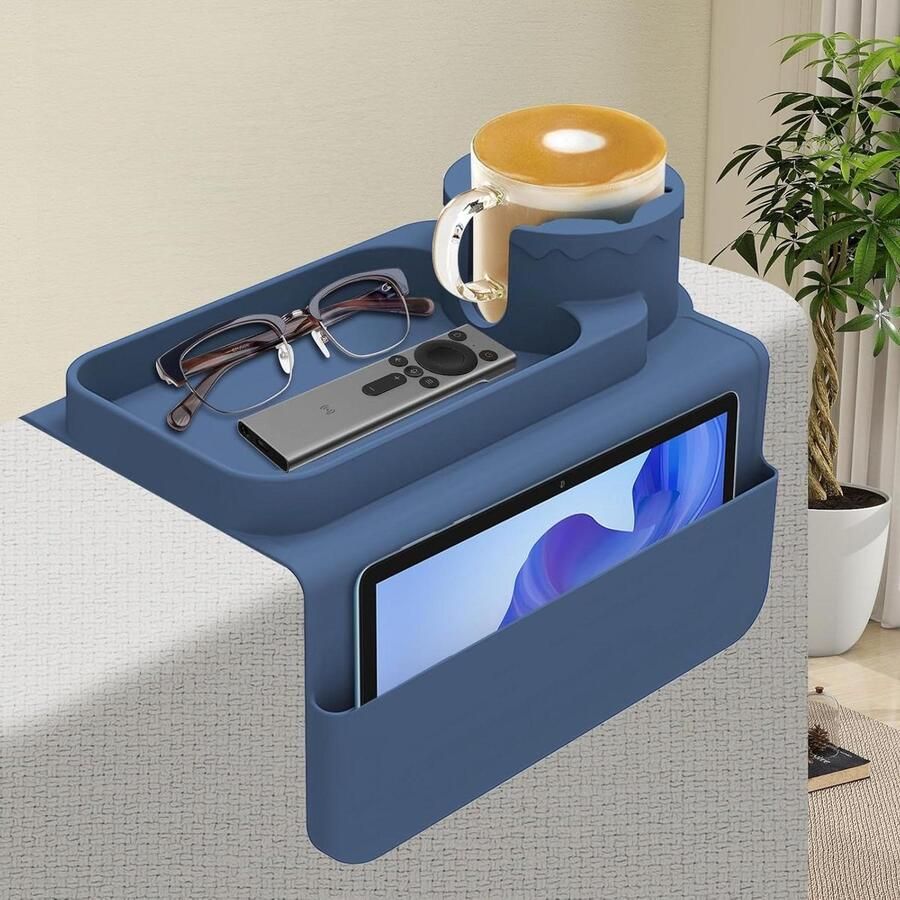 Orivio Armleuning met dubbele zijvakken voor bank Blauw met anti-spill en antislip Grote opslagcapaciteit