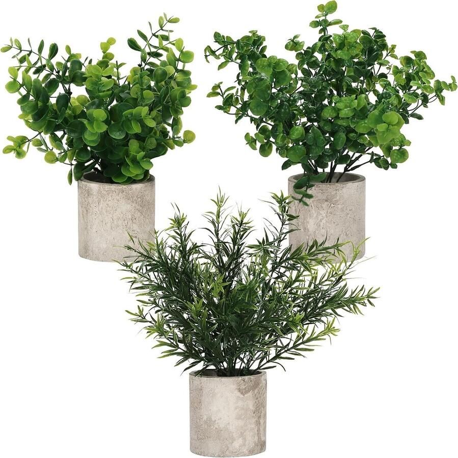 Orivio Artificiële Eucalyptus Planten Set van 3 Faux Plastic Groen in Potten Nep Binnen Planten voor Kantoor Huis Keuken Decoratie voor Tafel Badkamer Douche