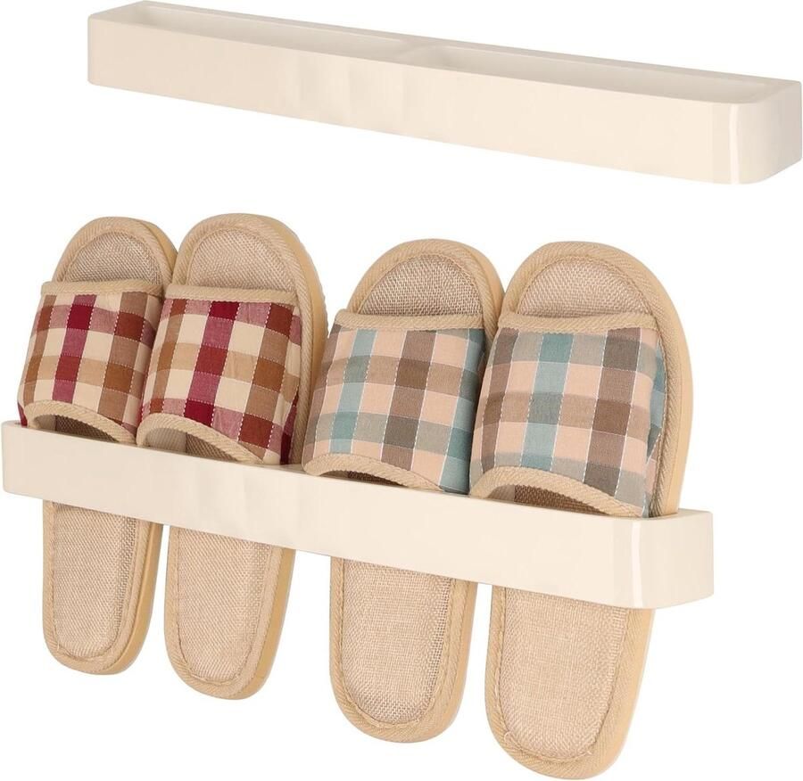 Wall-Mounted Schoenenrekken (2 Stuks) Beige Voor aan de Muur Kunststof Plakbare Deurhouder voor Schoenen Pantoffels Kast Hal Organizer Plank