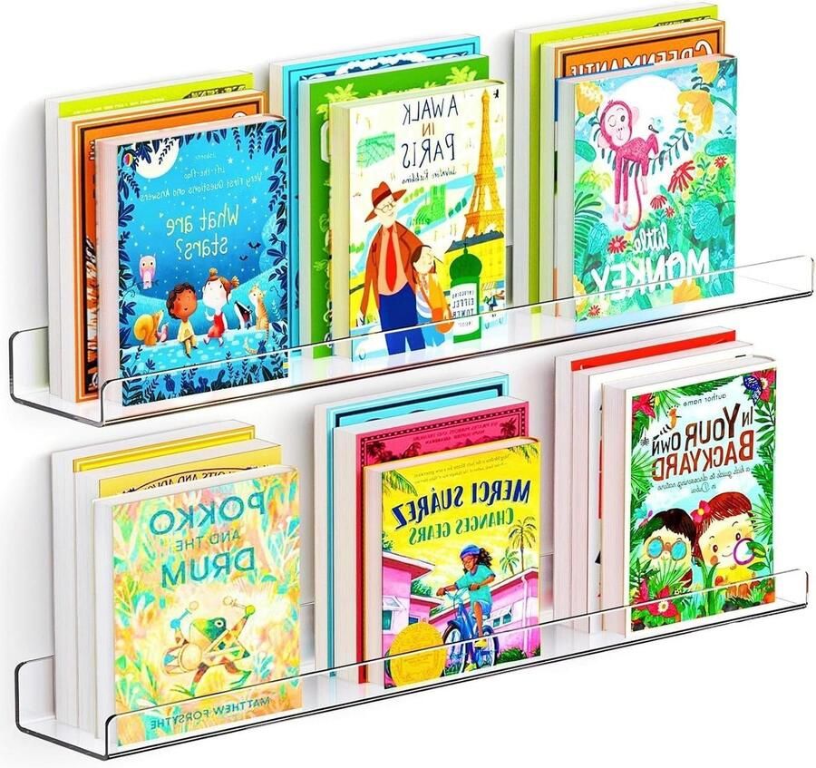 Orivio Extra Lange Acryl Zwevende Boekenplanken Set van 2 stuks 24 Inch voor Kinderen Transparant Design met Muurbevestiging