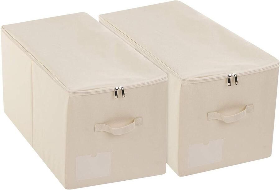 Orivio Grote opvouwbare stoffen opbergdozen met ritssluiting voor beddengoed winterkleding en kledingkast Beige kleur Set van 2 stuks