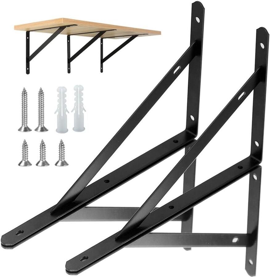 Orivio Heavy Duty Driehoek Wandgemonteerde Plankbeugels 10 inch Eenvoudig te installeren Accessoires Inbegrepen 4 Pack zwart