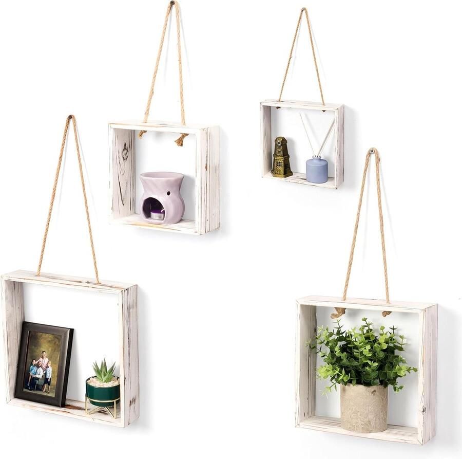 Orivio Houten Zwevende Muur Gemonteerde Planken Vierkant Hangende Planken voor Woonkamer Slaapkamer Keuken Badkamer & Huisdecor