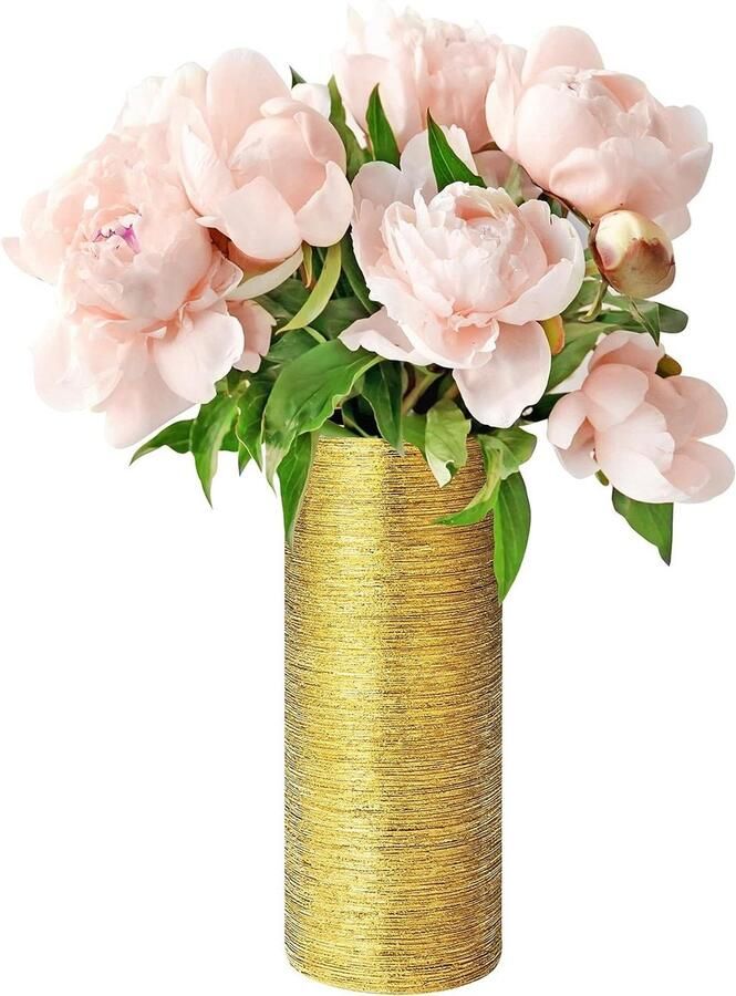 Goud Geëtste Keramische Bloemen Planten Vaas 9 4 x 29 5 cm Decoratief Kopstuk Voor Huis Tafel Huwelijk Kerstmis Kantoor Vrienden Bloemenvaas Interieurdecoratie