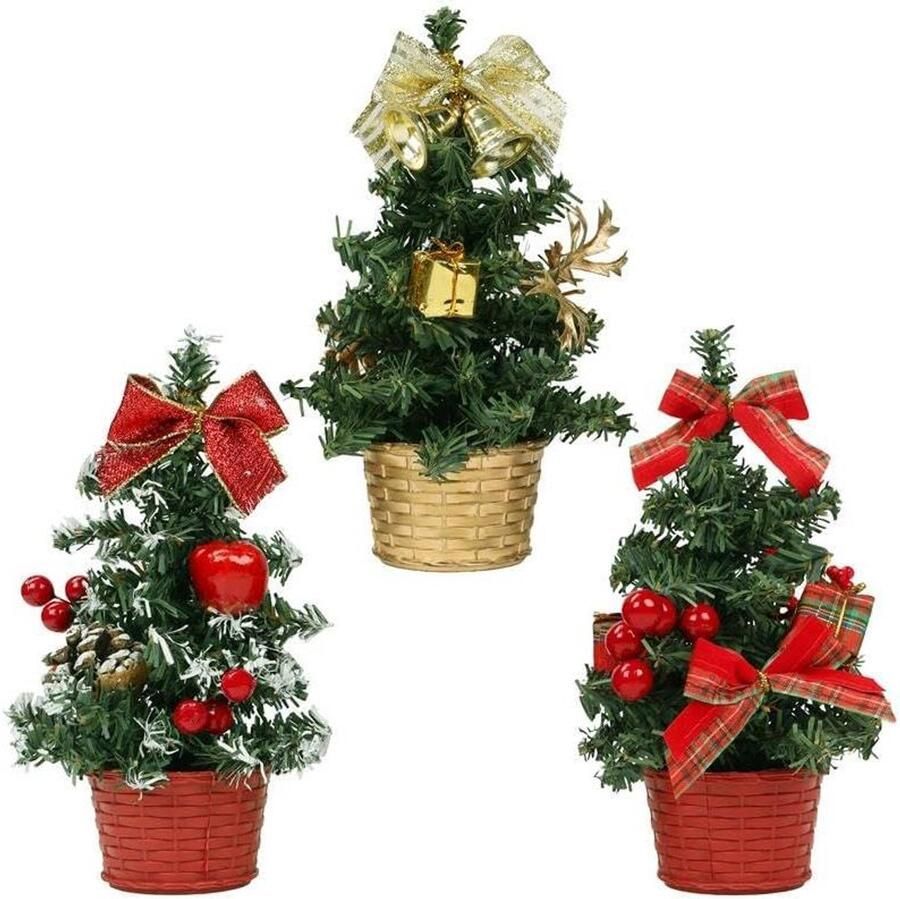 Orivio Kunstmatige kerstbomen met LED-verlichting (3 stuks) 20 cm voor decoratie thuis tafel en woonkamer