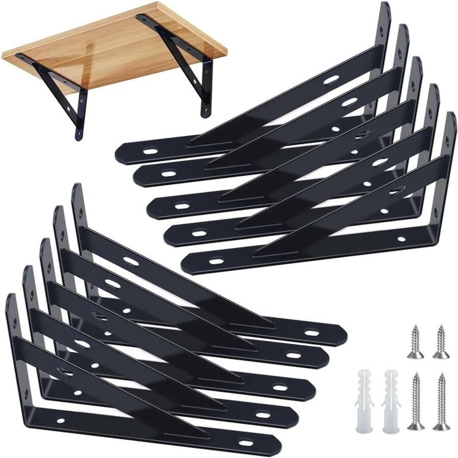 Orivio L-vormige metalen wandsteun voor zwevende planken roestvrijstalen hoekbeugels in zwart 10 stuks