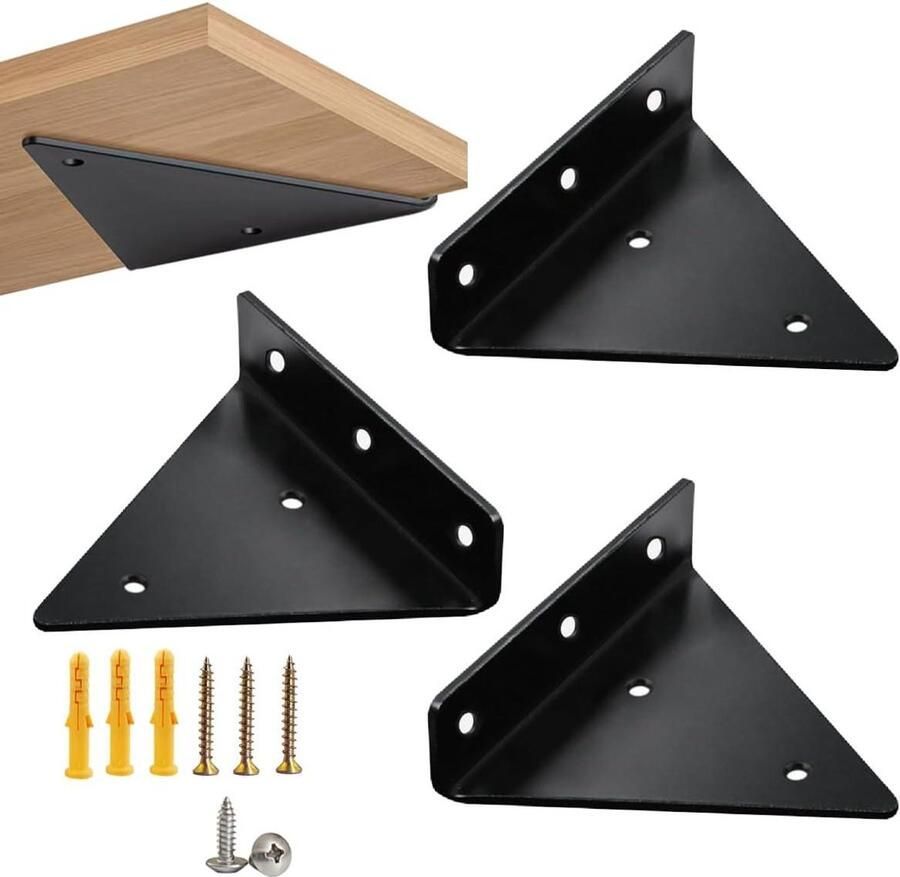 Orivio Onzichtbare driehoekige muurbeugels voor wandplank Zwevende plankbeugels voor magazijnplank boekenplank keukenplanken Zwart (4 stuks)