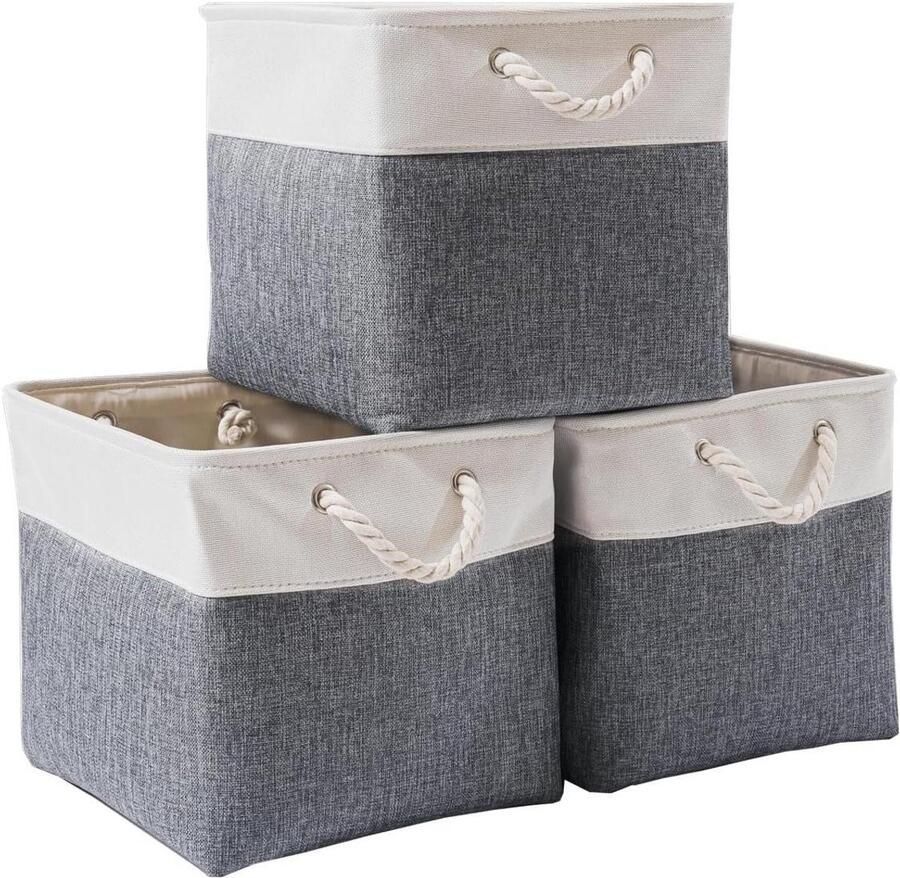 Orivio Opbergdoos stof kubus voor kast plank kleding 25x25x25 cm grijs verpakking van 3