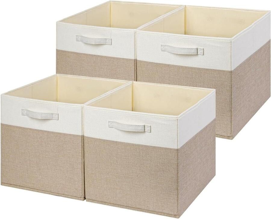 Orivio Opvouwbare opbergdozen voor kledingplank kinderkast Lichtkaki wit Set van 4