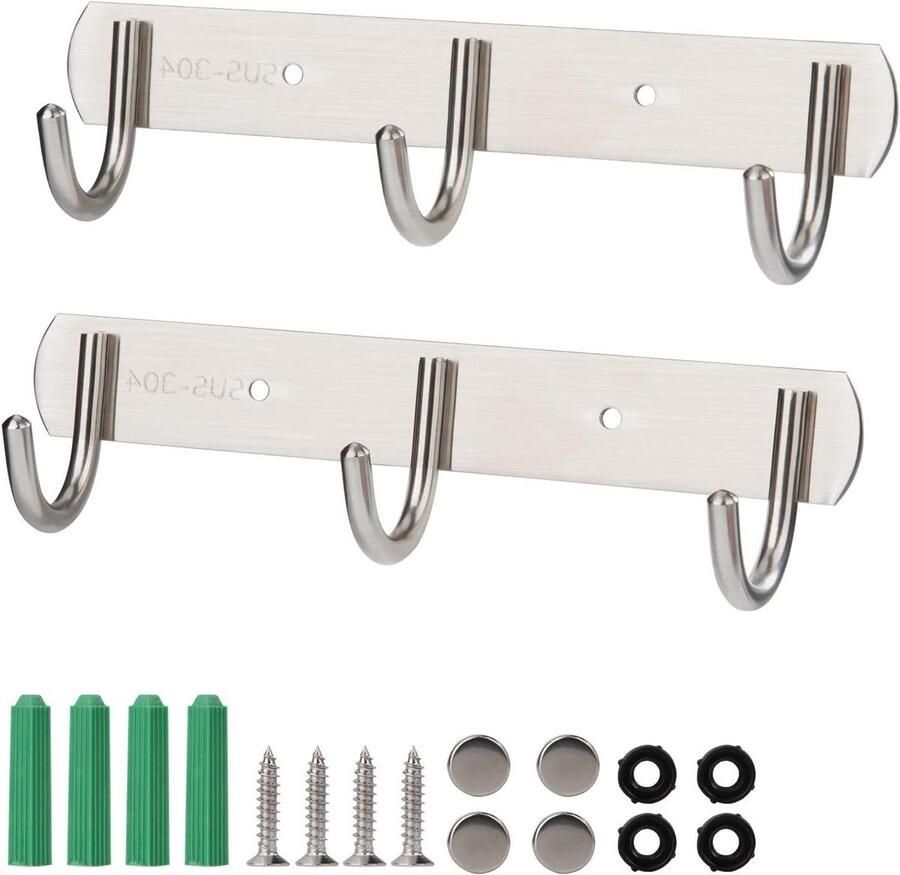 Orivio Roestvrij stalen wandkapstok met 2 haken voor slaapkamer garderobe badkamer kantoor