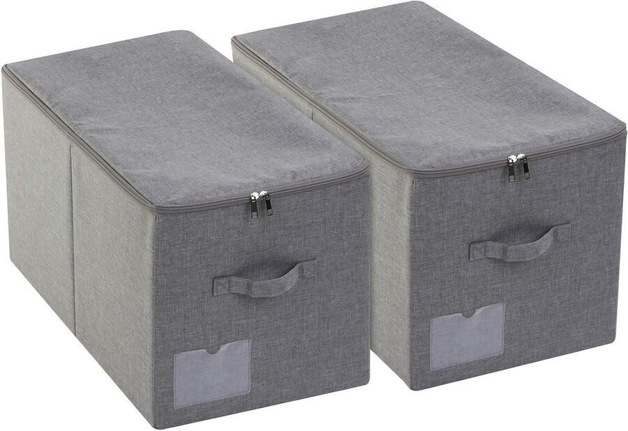 Orivio Set van 2 opvouwbare opbergmanden met ritssluiting Stofdicht en wasbaar Ideaal voor boekenkasten kasten trappen Donkergrijs