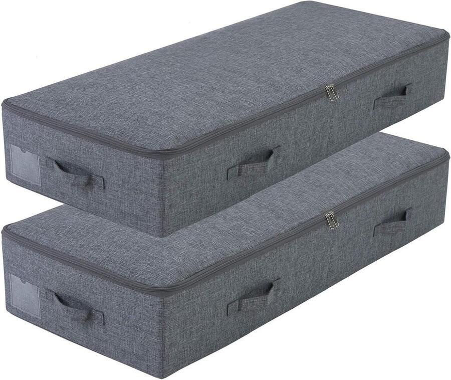 Orivio Set van 2 ruime opbergdozen voor dekbedden en dekens Kunststof platen Stabiel en vormvast Zwart-grijs Opbergdozen voor queen kingsize