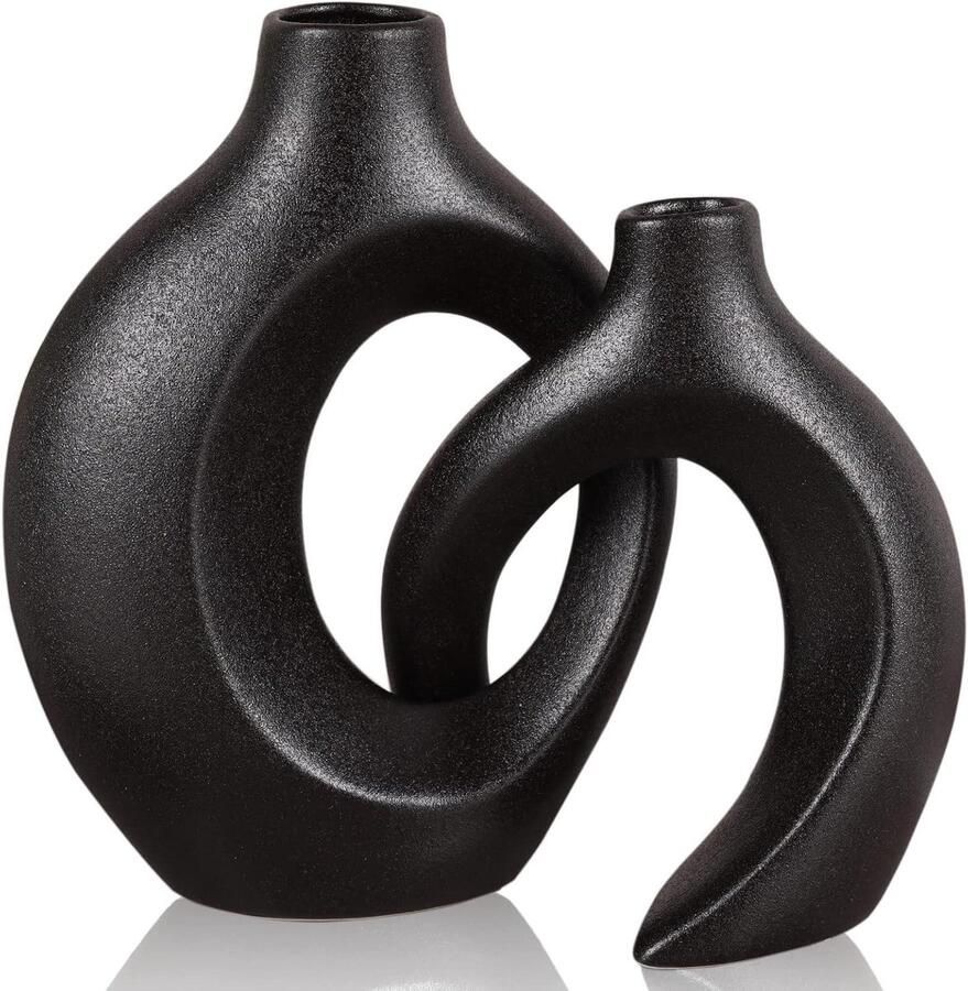 Holle keramische vaas set van 2 in wit Moderne boho decoratie voor thuis Scandinavische minimalistische kamerdecoratie Geschikt voor ruimtes zoals eettafel woonkamer bruiloft Ideaal voor kantoor en eetkamer