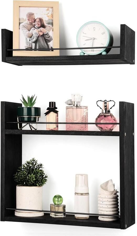 Zwarte Zwevende Wandplanken Set van 2 Wandrek en Plank voor Keuken Badkamer en Woonkamer