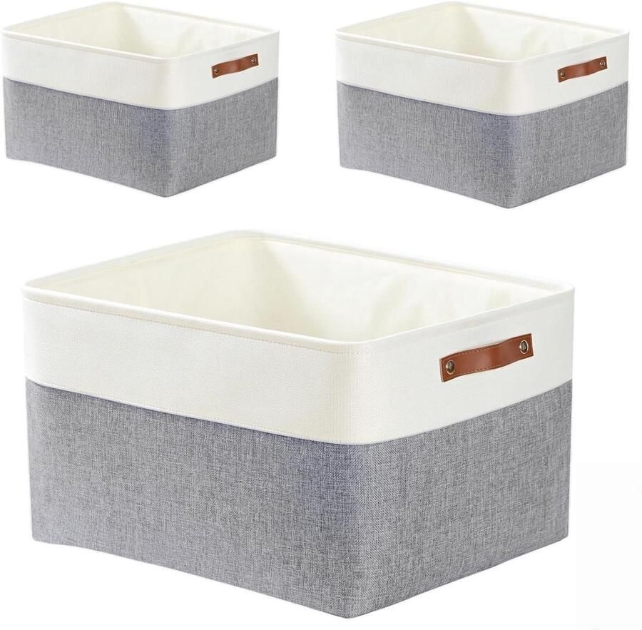 Orivio Set van 3 grote opbergmanden voor slaapkamer met verdikte stof in grijze en witte kleur