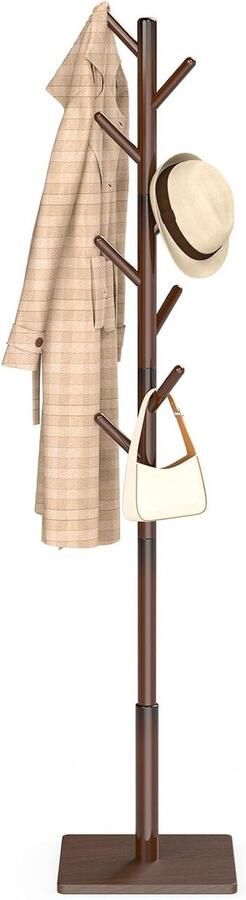 Orivio Staande kapstok van massief hout kledingstandaard met 8 haken verstelbare hoogtes bruin 30 x 30 x 180 cm