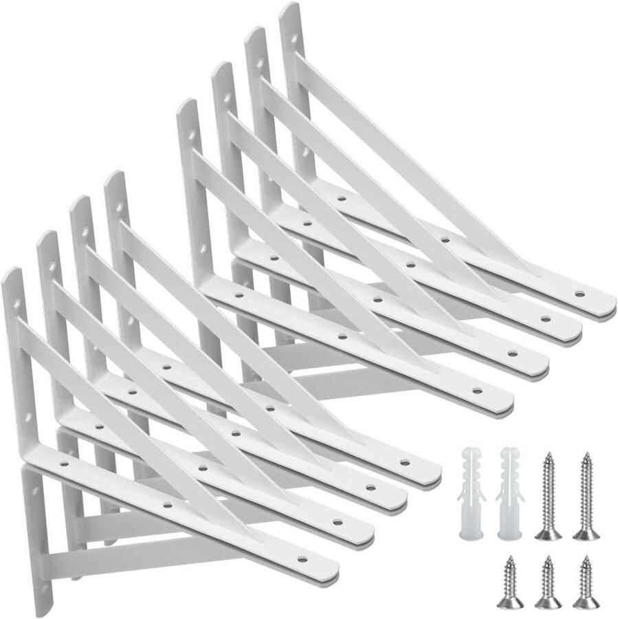 Orivio Wandgemonteerde plankbeugels Heavy Duty driehoekige rekken eenvoudig te installeren wit 8 inch 8 stuks
