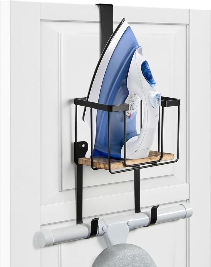 Orivio Wandmontage Strijkplankhouder met Opbergmand Voor Wasruimte Organisatie Zwart