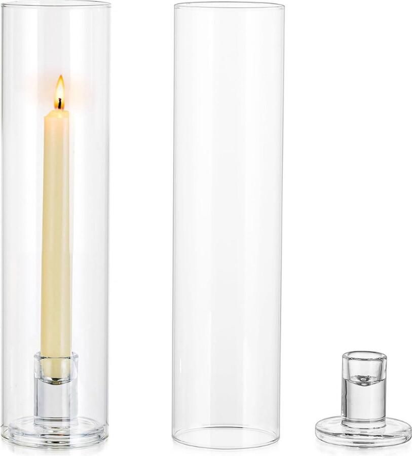Orkaan Kandelaars Glas 2 Stuks Helder Taper Candle Holder Tall Glazen Kaarsenstandaard Buiten Kaarsenhouder Cilinder Shade Bruiloft Centrepieces Voor Tafels Kerst Party Decor