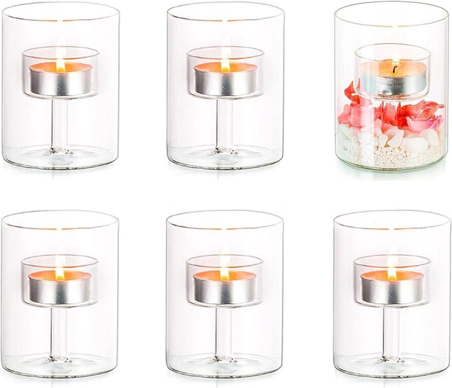 Orkaan kandelaars glazen theelicht: 6 theelichthouders voor eettafel middelpunt cilinder kandelaars bruiloft feest woondecoratie