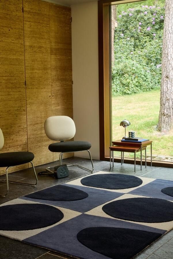 Orla Kiely Vloerkleed 120 x 180 cm Blauw Rechthoekig Wol Eetkamer Woonkamer Slaapkamer Geometrisch Modern Retro