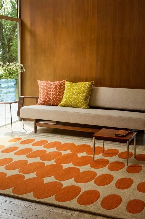 Orla Kiely Vloerkleed 120 x 180 cm Orange Ivory Rectangular Wool Dining room Living room Bedroom Geometric Modern Design Retro