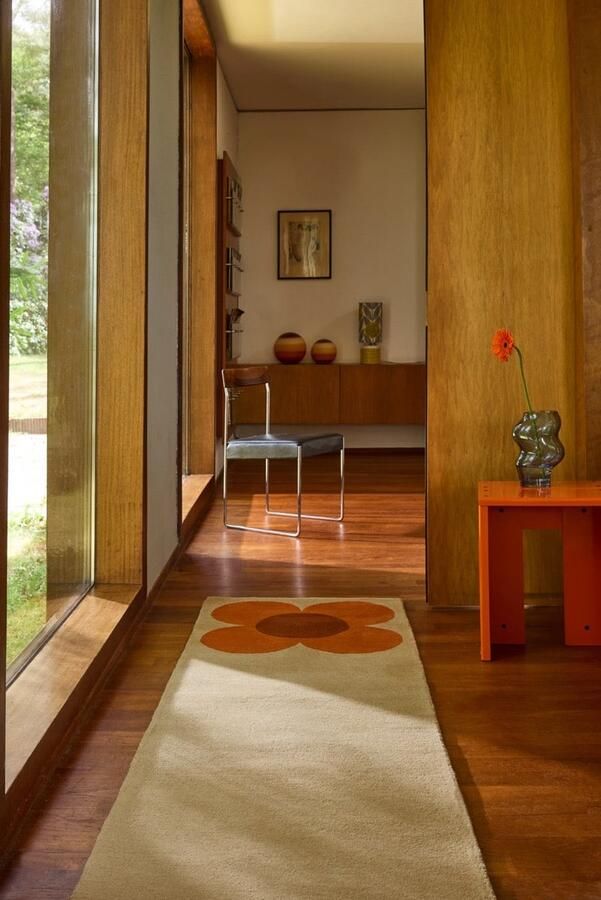 Orla Kiely Vloerkleed 120 x 180 cm Beige Orange Retangular Runner Wool Dining room Living room Bedroom Floral Retro