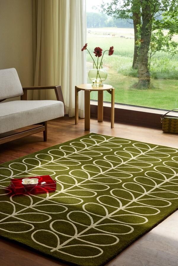 Orla Kiely Vloerkleed 120 x 180 cm Green Rectangular Runner Wool Dining room Living room Bedroom Floral Retro