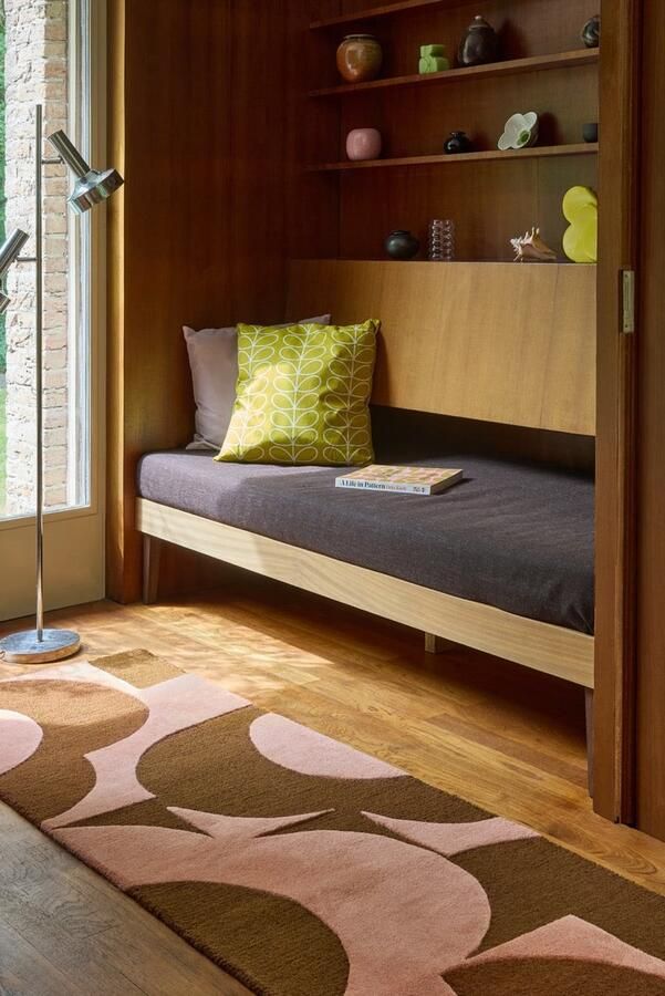 Orla Kiely Vloerkleed 120 x 180 cm Roze Bruin Rechthoekig Loper Wol Eetkamer Woonkamer Slaapkamer Bloemen Geometrisch Modern Retro