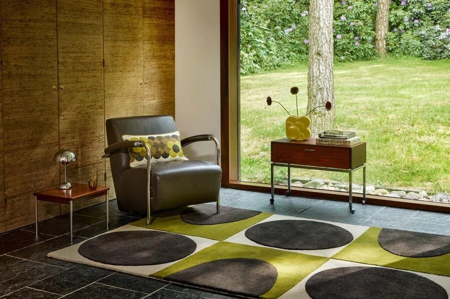 Orla Kiely Vloerkleed 120 x 180 cm Brown Green Rectangular Wool Dining room Living room Bedroom Geometric Modern Retro