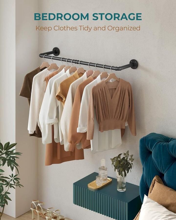 Kapstok Hangend Wandmontage Industriële Pijp Kleding Bar Rek 92cm Afneembare Retro Metalen Kledingstuk Opknoping Opslag Rail Dubbele Basis - Foto 2